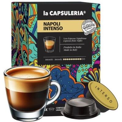 Café Napoli Intenso 192 capsules compatibles Lavazza A Modo Mio 12 boîtes de 16 - La Capsuleria - Publicité Café Napoli Intenso 192 capsules compatibles Lavazza A Modo Mio 12 boîtes de 16 - La Capsuleria - Publicité
