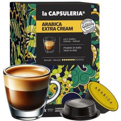 Café Arabica Extra Cream 192 capsules compatibles Lavazza A Modo Mio 12 boîtes de 16 - La Capsuleria - Publicité Café Arabica Extra Cream 192 capsules compatibles Lavazza A Modo Mio 12 boîtes de 16 - La Capsuleria - Publicité