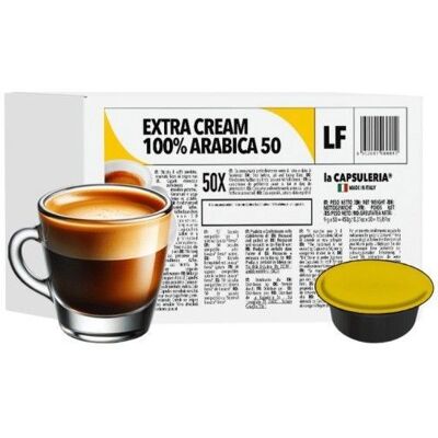 Café Extra Cream Arabica 100 capsules compatibles Lavazza Firma 2 boîtes de 50 - La Capsuleria - Publicité Café Extra Cream Arabica 100 capsules compatibles Lavazza Firma 2 boîtes de 50 - La Capsuleria - Publicité