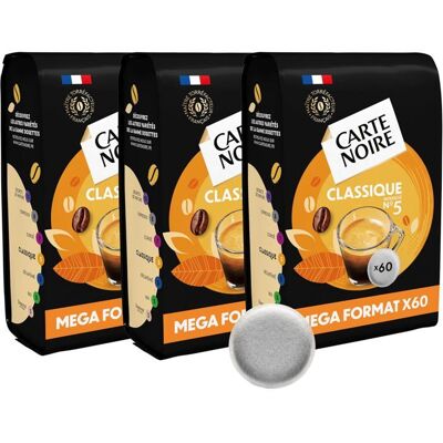CARTE NOIRE Café dosettes souples Classique N°5 pur Arabica compatible Senseo 3 paquets x 60 (180 dosettes) café équilibré aromatique et doux - Publicité CARTE NOIRE Café dosettes souples Classique N°5 pur Arabica compatible Senseo 3 paquets x 60 (180 dosettes) café équilibré aromatique et doux - Publicité
