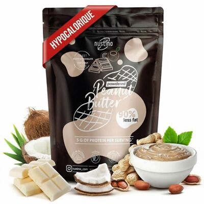 Beurre de Cacahuète en Poudre -90 % de Graisse en Moins NustinoChocolat Blanc & Noix de Coco - Sans Sucre 400g - Publicité Beurre de Cacahuète en Poudre -90 % de Graisse en Moins NustinoChocolat Blanc & Noix de Coco - Sans Sucre 400g - Publicité