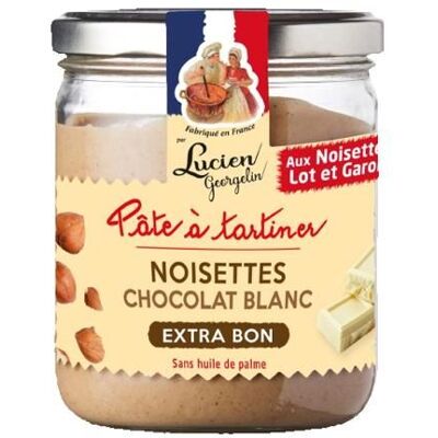 Pate à tartiner aux noisettes du Lot et Garonne et chocolat blanc Lucien Georgelin le bocal de 400g - Publicité Pate à tartiner aux noisettes du Lot et Garonne et chocolat blanc Lucien Georgelin le bocal de 400g - Publicité