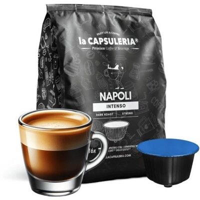 Café Napoli Intenso 160 capsules compatibles Nescafé Dolce Gusto 10 boîtes de 16 - La Capsuleria - Publicité Café Napoli Intenso 160 capsules compatibles Nescafé Dolce Gusto 10 boîtes de 16 - La Capsuleria - Publicité