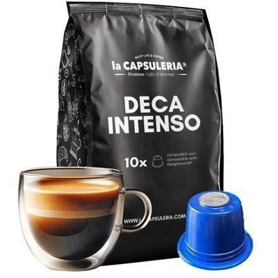 Café Deca Intenso 100 capsules compatibles Nespresso décaféiné plein et aromatique - La Capsuleria - Publicité Café Deca Intenso 100 capsules compatibles Nespresso décaféiné plein et aromatique - La Capsuleria - Publicité
