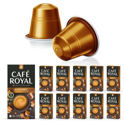 CAFE ROYAL 100 Capsules Aluminium Compatibles NESPRESSO® À USAGE DOMESTIQUE - CAFÉ SAVEUR CARAMEL - Dosettes by Café Royal® - Publicité CAFE ROYAL 100 Capsules Aluminium Compatibles NESPRESSO® À USAGE DOMESTIQUE - CAFÉ SAVEUR CARAMEL - Dosettes by Café Royal® - Publicité