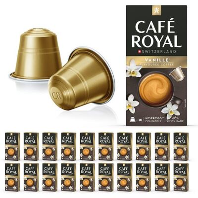CAFE ROYAL 200 Capsules Aluminium Compatibles NESPRESSO® À USAGE DOMESTIQUE - CAFÉ SAVEUR VANILLE - Dosettes by Café Royal® - Publicité CAFE ROYAL 200 Capsules Aluminium Compatibles NESPRESSO® À USAGE DOMESTIQUE - CAFÉ SAVEUR VANILLE - Dosettes by Café Royal® - Publicité