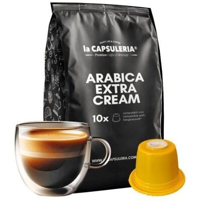 Café Arabica Extra Cream 100 capsules compatibles Nespresso espresso doux et velouté - La Capsuleria - Publicité Café Arabica Extra Cream 100 capsules compatibles Nespresso espresso doux et velouté - La Capsuleria - Publicité