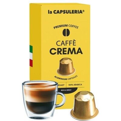 Café Crema 100 capsules aluminium compatibles Nespresso goût rond - La Capsuleria - Publicité Café Crema 100 capsules aluminium compatibles Nespresso goût rond - La Capsuleria - Publicité