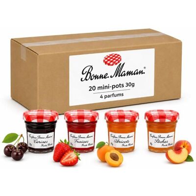 PRO DISTRI BONNE MAMAN - 20 Confitures Fraise/Abricot/Pêche/Cerise - 30 g - Publicité PRO DISTRI BONNE MAMAN - 20 Confitures Fraise/Abricot/Pêche/Cerise - 30 g - Publicité