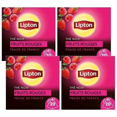 Lipton - Lot de 4 - Thé Fruits Rouges 20 Sachets Pyramid - 4x20 sachets - Publicité Lipton - Lot de 4 - Thé Fruits Rouges 20 Sachets Pyramid - 4x20 sachets - Publicité