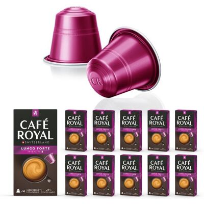 CAFE ROYAL 100 Capsules de Café en Aluminium Compatibles NESPRESSO® À USAGE DOMESTIQUE - LUNGO FORTE - Dosettes by Café Royal® - Publicité CAFE ROYAL 100 Capsules de Café en Aluminium Compatibles NESPRESSO® À USAGE DOMESTIQUE - LUNGO FORTE - Dosettes by Café Royal® - Publicité