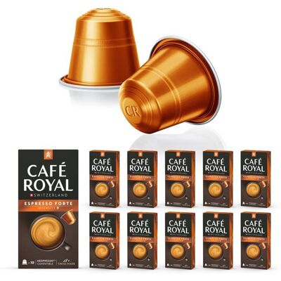 CAFE ROYAL 100 Capsules de Café en Aluminium Compatibles NESPRESSO® À USAGE DOMESTIQUE - ESPRESSO FORTE - Dosettes by Café Royal® - Publicité CAFE ROYAL 100 Capsules de Café en Aluminium Compatibles NESPRESSO® À USAGE DOMESTIQUE - ESPRESSO FORTE - Dosettes by Café Royal® - Publicité