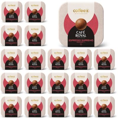 CAFE ROYAL 180 Boules de Café COFFEEB - SUPREMO - 100% Compostables - Compatible avec machines CoffeeB by Café Royal - Publicité CAFE ROYAL 180 Boules de Café COFFEEB - SUPREMO - 100% Compostables - Compatible avec machines CoffeeB by Café Royal - Publicité