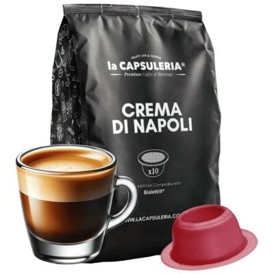Café Crema di Napoli 80 capsules compatibles Bialetti 8 boîtes de 10 - La Capsuleria - Publicité Café Crema di Napoli 80 capsules compatibles Bialetti 8 boîtes de 10 - La Capsuleria - Publicité