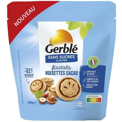 Gerblé Sans Sucres Ajoutés Biscuits Fourrés Noisettes et Cacao 180g - Publicité Gerblé Sans Sucres Ajoutés Biscuits Fourrés Noisettes et Cacao 180g - Publicité