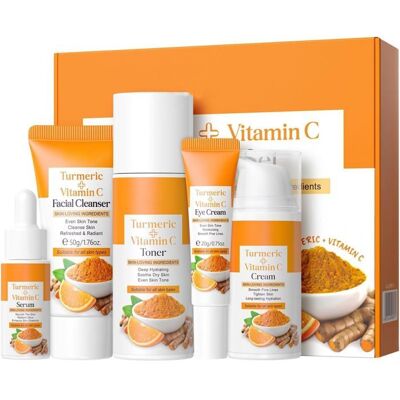 Coffret Cadeau au Curcuma & Vitamine C - Kit Soins Visage 5-en-1 Femme (Nettoyant Tonique Sérum Crème Yeux & Hydratante) - Publicité Coffret Cadeau au Curcuma & Vitamine C - Kit Soins Visage 5-en-1 Femme (Nettoyant Tonique Sérum Crème Yeux & Hydratante) - Publicité