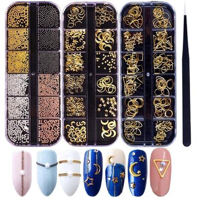 RWOYTHK 3D Nails Art Breloques en métal Goujons Bijoux Stickers Décorations Accessoires 800 + Pièces Or Ongles Micro Perles Caviar Star - Publicité RWOYTHK 3D Nails Art Breloques en métal Goujons Bijoux Stickers Décorations Accessoires 800 + Pièces Or Ongles Micro Perles Caviar Star - Publicité