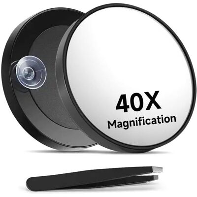 Miroir grossissant 40x avec ventouses et pinces miroir cosmétique 40x avec grossissement et une épilation des sourcils 8 8 cm Noir - Publicité Miroir grossissant 40x avec ventouses et pinces miroir cosmétique 40x avec grossissement et une épilation des sourcils 8 8 cm Noir - Publicité