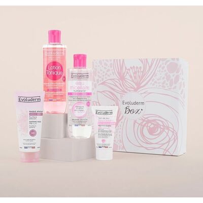 EVOLUDERM - Coffret Soin Visage Peaux Sensibles - Box Flower - Idéal cadeau Noël Anniversaire Fête des Mères Blanc - Publicité EVOLUDERM - Coffret Soin Visage Peaux Sensibles - Box Flower - Idéal cadeau Noël Anniversaire Fête des Mères Blanc - Publicité