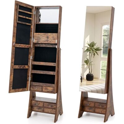 GOPLUS Armoire à Bijoux Autoportante Miroir Pleine Longueur Bande Lumineuse Led Lumineuse Miroir de Maquillage Intégré Marron Marron - Publicité GOPLUS Armoire à Bijoux Autoportante Miroir Pleine Longueur Bande Lumineuse Led Lumineuse Miroir de Maquillage Intégré Marron Marron - Publicité