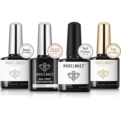 MODELONES Kit Base & Top Coat Avec Primer 4Pcs Vernis Gel UV Nail Prep Déshydratant Manucure Longue Tenue 10Ml Noir - Publicité MODELONES Kit Base & Top Coat Avec Primer 4Pcs Vernis Gel UV Nail Prep Déshydratant Manucure Longue Tenue 10Ml Noir - Publicité