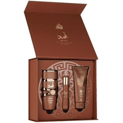 Lattafa – Coffret Asad Bourbon - 100 ml + 12 ml + Gel douche 100 ml - Homme - Publicité Lattafa – Coffret Asad Bourbon - 100 ml + 12 ml + Gel douche 100 ml - Homme - Publicité