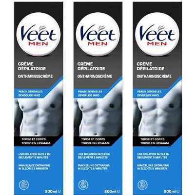 Veet Crème Dépilatoire Veet Men - Peaux Sensibles Tube de 200 ml Lot de 3 - Publicité Veet Crème Dépilatoire Veet Men - Peaux Sensibles Tube de 200 ml Lot de 3 - Publicité