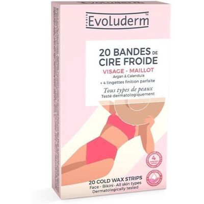 EVOLUDERM - 20 Bandes Dépilatoires de Cire Froide - Visage & Maillot - Ingrédients dOrigine Naturelle - Publicité EVOLUDERM - 20 Bandes Dépilatoires de Cire Froide - Visage & Maillot - Ingrédients dOrigine Naturelle - Publicité