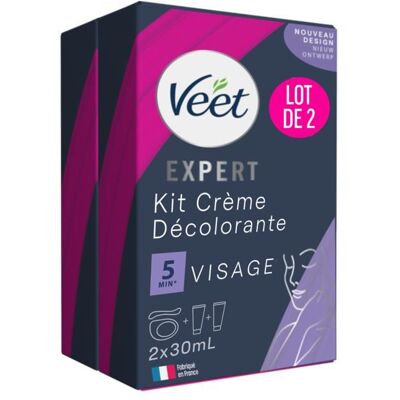 Veet - Crème Décolorante Spéciale Visage - 1 étui de 2 tubes de 30 ml - Lot de 2 - Publicité Veet - Crème Décolorante Spéciale Visage - 1 étui de 2 tubes de 30 ml - Lot de 2 - Publicité
