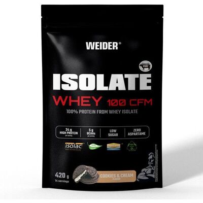 Whey isolate Weider - Isolate Whey 100 CFM - Cookies & Cream 420g - Publicité Whey isolate Weider - Isolate Whey 100 CFM - Cookies & Cream 420g - Publicité