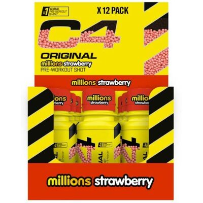 Pre-workout en shot Cellucor - C4 Original Shots - Millions Strawberry Pack de 12 - Publicité Pre-workout en shot Cellucor - C4 Original Shots - Millions Strawberry Pack de 12 - Publicité