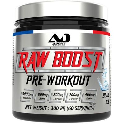 Pre-workout Addict Sport Nutrition - Raw Boost - Blue Ice 300g - Publicité Pre-workout Addict Sport Nutrition - Raw Boost - Blue Ice 300g - Publicité
