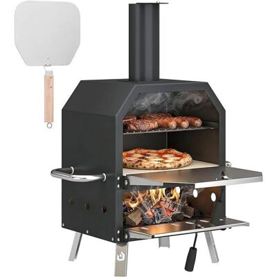 AUTREMENT Four à Pizza Extérieur à Bois et Charbon - Combiné Barbecue Fumoir 2 Étages avec Pierre de 30 cm et Pelle - Portable avec - Publicité AUTREMENT Four à Pizza Extérieur à Bois et Charbon - Combiné Barbecue Fumoir 2 Étages avec Pierre de 30 cm et Pelle - Portable avec - Publicité
