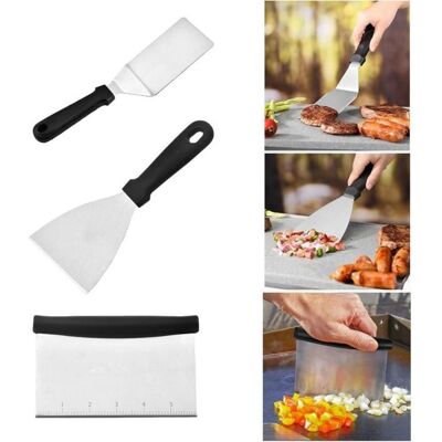 PSHDD spatule cuisine inox 3 pièces spatule plancha inox en acier inoxydable ustensiles barbecue avec poignée en plastique accessoires Noir - Publicité PSHDD spatule cuisine inox 3 pièces spatule plancha inox en acier inoxydable ustensiles barbecue avec poignée en plastique accessoires Noir - Publicité