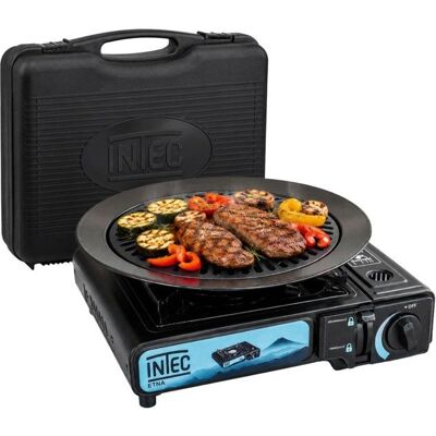 Réchaud à gaz portable 2200W Etna + Plaque Grill Barbecue Camping Allumage Piezo Mallette INTEC Noir - Publicité Réchaud à gaz portable 2200W Etna + Plaque Grill Barbecue Camping Allumage Piezo Mallette INTEC Noir - Publicité