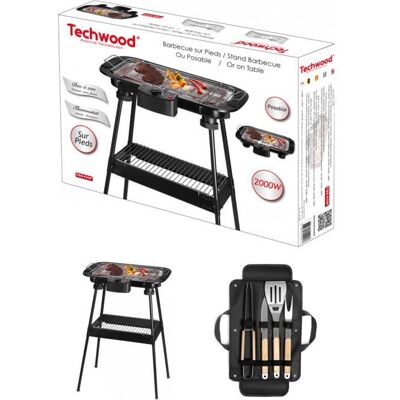 Techwood Barbecue Electrique sur Pieds ou de Table noir 2000W + Set de 4 accessoires pour barbecue Noir - Publicité Techwood Barbecue Electrique sur Pieds ou de Table noir 2000W + Set de 4 accessoires pour barbecue Noir - Publicité