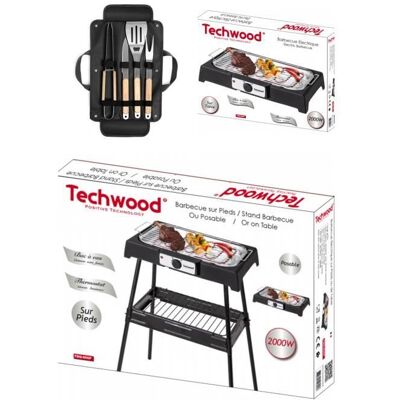 Techwood Barbecue Electrique sur Pieds ou de Table noir 2000W + Set de 4 accessoires + housse pour barbecue Noir - Publicité Techwood Barbecue Electrique sur Pieds ou de Table noir 2000W + Set de 4 accessoires + housse pour barbecue Noir - Publicité