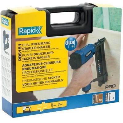 Agrafeuse cloueuse pneumatique RAPID PRO PBS151 - pour agrafes 90 de 20 à 40 mm et pointes 8 de 15 à 50mm - Publicité Agrafeuse cloueuse pneumatique RAPID PRO PBS151 - pour agrafes 90 de 20 à 40 mm et pointes 8 de 15 à 50mm - Publicité
