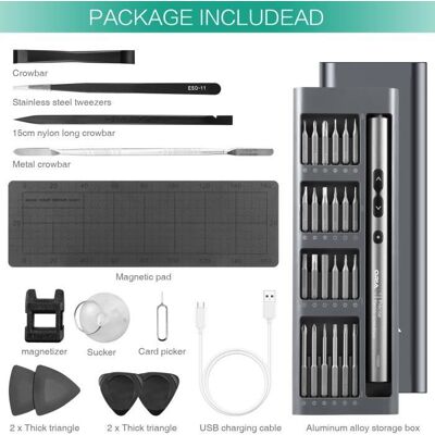 ORIA Kit Tournevis de Précision Magnétique 62 en 1 Tournevis Electrique mini Visseuse sans fil Chargement type-c USB & Éclairage LED Noir - Publicité ORIA Kit Tournevis de Précision Magnétique 62 en 1 Tournevis Electrique mini Visseuse sans fil Chargement type-c USB & Éclairage LED Noir - Publicité