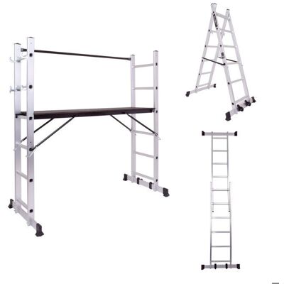 Échafaudage multifonctionnel 3-en-1 - BOUDECH - RIG 100 - Aluminium léger - Capacité 150 kg - Hauteur 1655 cm Gris - Publicité Échafaudage multifonctionnel 3-en-1 - BOUDECH - RIG 100 - Aluminium léger - Capacité 150 kg - Hauteur 1655 cm Gris - Publicité
