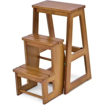COSTWAY EscabeauTabouret dÉchelle Pliante 57 x 38 x 65 CM Multifonctionnel 3 Niveaux Tabouret comme Escalier en Bois Marron - Publicité COSTWAY EscabeauTabouret dÉchelle Pliante 57 x 38 x 65 CM Multifonctionnel 3 Niveaux Tabouret comme Escalier en Bois Marron - Publicité