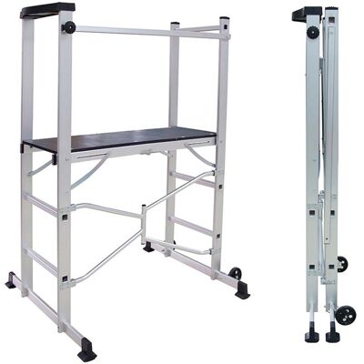 Échafaudage roulant pliant aluminium EURO VANADIUM hauteur de travail 3 m plateforme 104 x 40 cm - 2 roues - norme NF E 85-200 Gris - Publicité Échafaudage roulant pliant aluminium EURO VANADIUM hauteur de travail 3 m plateforme 104 x 40 cm - 2 roues - norme NF E 85-200 Gris - Publicité