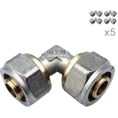SANIVERRE Raccord coudé 90° à compression PER Ø16 - Lot de 5 - Laiton et nickel - Publicité SANIVERRE Raccord coudé 90° à compression PER Ø16 - Lot de 5 - Laiton et nickel - Publicité