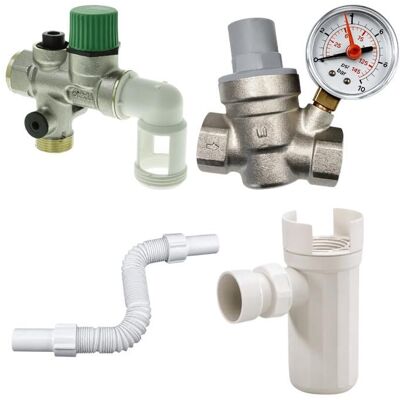 Thermador Pack groupe de sécurité coudé 3/4 + siphon + réducteur de pression + flexible dévacuation - Publicité Thermador Pack groupe de sécurité coudé 3/4 + siphon + réducteur de pression + flexible dévacuation - Publicité