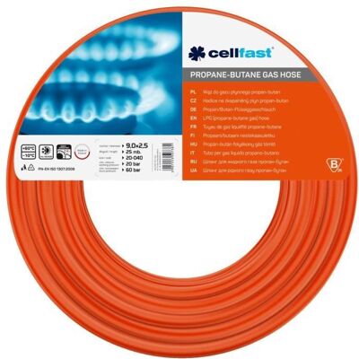 Tuyau de gaz GPL Cellfast 20-040 9x2.5 mm longueur 25 m Orange - Publicité Tuyau de gaz GPL Cellfast 20-040 9x2.5 mm longueur 25 m Orange - Publicité