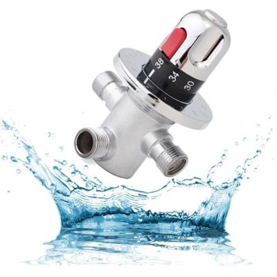 TEMPSA Vanne Mélangeur Eau Chaude Froide Robinet mitigeur thermostatique en laiton solide Robinet température Fixe Accueil Gris - Publicité TEMPSA Vanne Mélangeur Eau Chaude Froide Robinet mitigeur thermostatique en laiton solide Robinet température Fixe Accueil Gris - Publicité