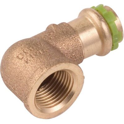 Raccord laiton coudé 90 degrés à sertir - VSH SudoPress - Aalberts Integrated Piping Systems - F 1/2 - Diamètre 14 mm - Publicité Raccord laiton coudé 90 degrés à sertir - VSH SudoPress - Aalberts Integrated Piping Systems - F 1/2 - Diamètre 14 mm - Publicité