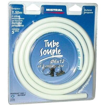 Mistral Tuyau gaz butane propane - D: 6 mm - 1.5 m + 2 colliers - Publicité Mistral Tuyau gaz butane propane - D: 6 mm - 1.5 m + 2 colliers - Publicité