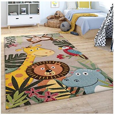Tapis enfant rond - Paco Home - 120 cm - Beige - Motif animal jungle - Moderne - Tissé plat - Fibre synthétique Beige - Publicité Tapis enfant rond - Paco Home - 120 cm - Beige - Motif animal jungle - Moderne - Tissé plat - Fibre synthétique Beige - Publicité