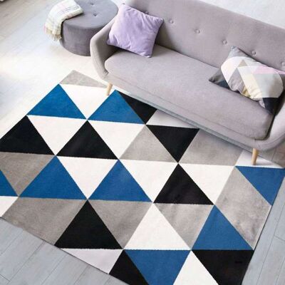 Tapis à motifs triangles bleus The Deco Factory - 150x220cm - Publicité Tapis à motifs triangles bleus The Deco Factory - 150x220cm - Publicité